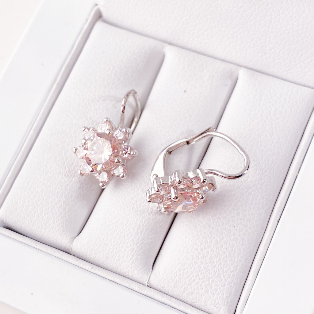 Stříbrné náušnice květiny se zirkony růžové